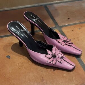 Paolo Pink Floral Heeled Mules